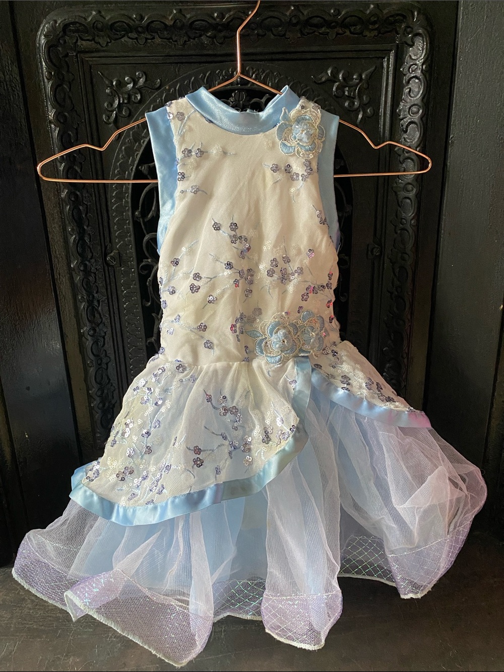 Weissman Cream and Light Blue Girls' Dance Skirt - XSC